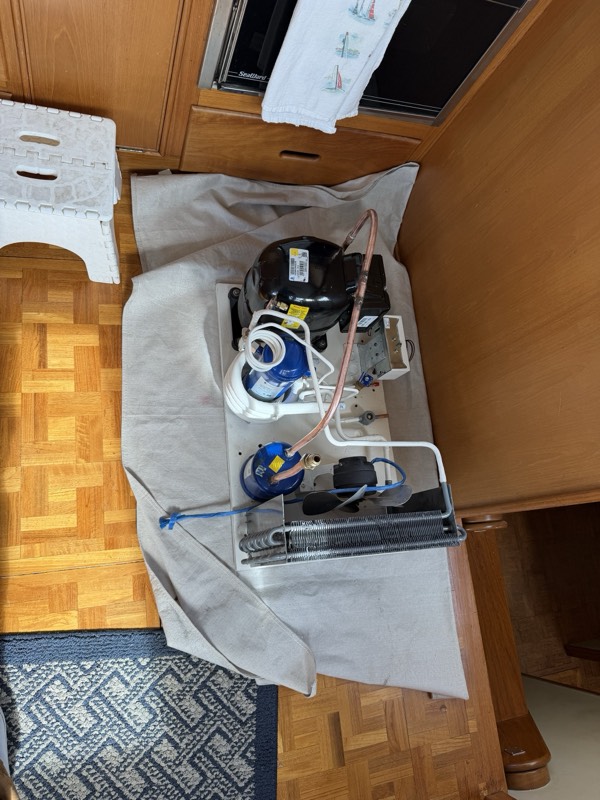Staged aboard on a drop cloth before installation